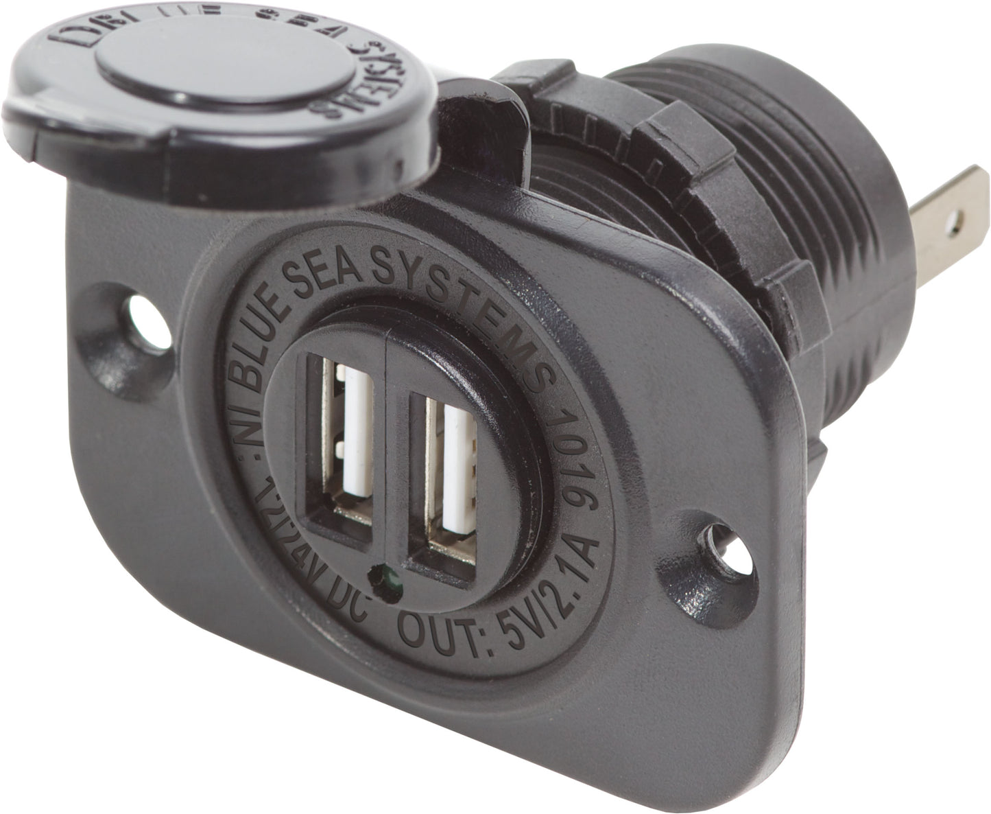 Blue Sea Dual Usb 2.1a Charger Port 12-24vdc Socket Mount, Black