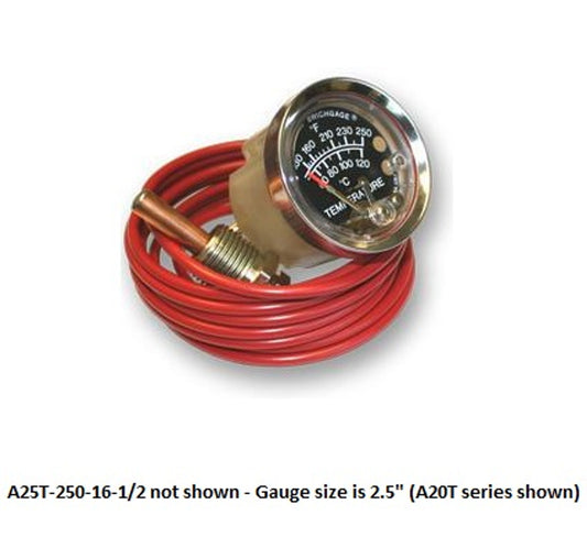 Murphy 130-250F Temperature Swichgage 2.5 in. with 16 Ft Capillary and Polycarbonate Case - A25T-250-16-1/2